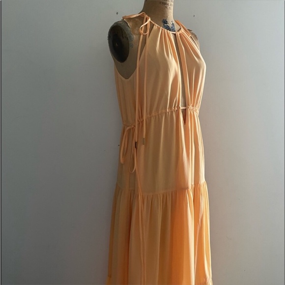 Lovers+Friends] Deep slits Drawstring neck line&waist Crepe Maxi Dress Tangerine - Picture 10 of 16